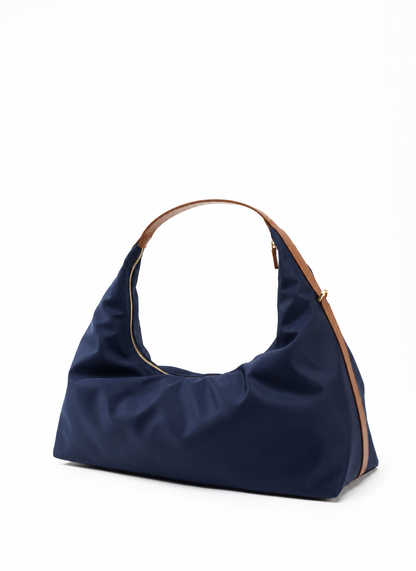 Le Nylon Large Nylon/Leather Trimming Navy/Cognac