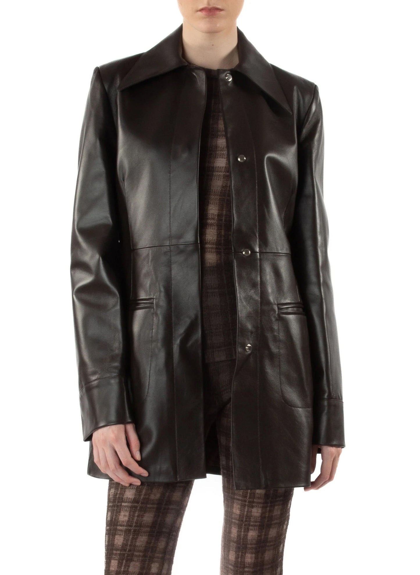 Mid Length Leather Coat