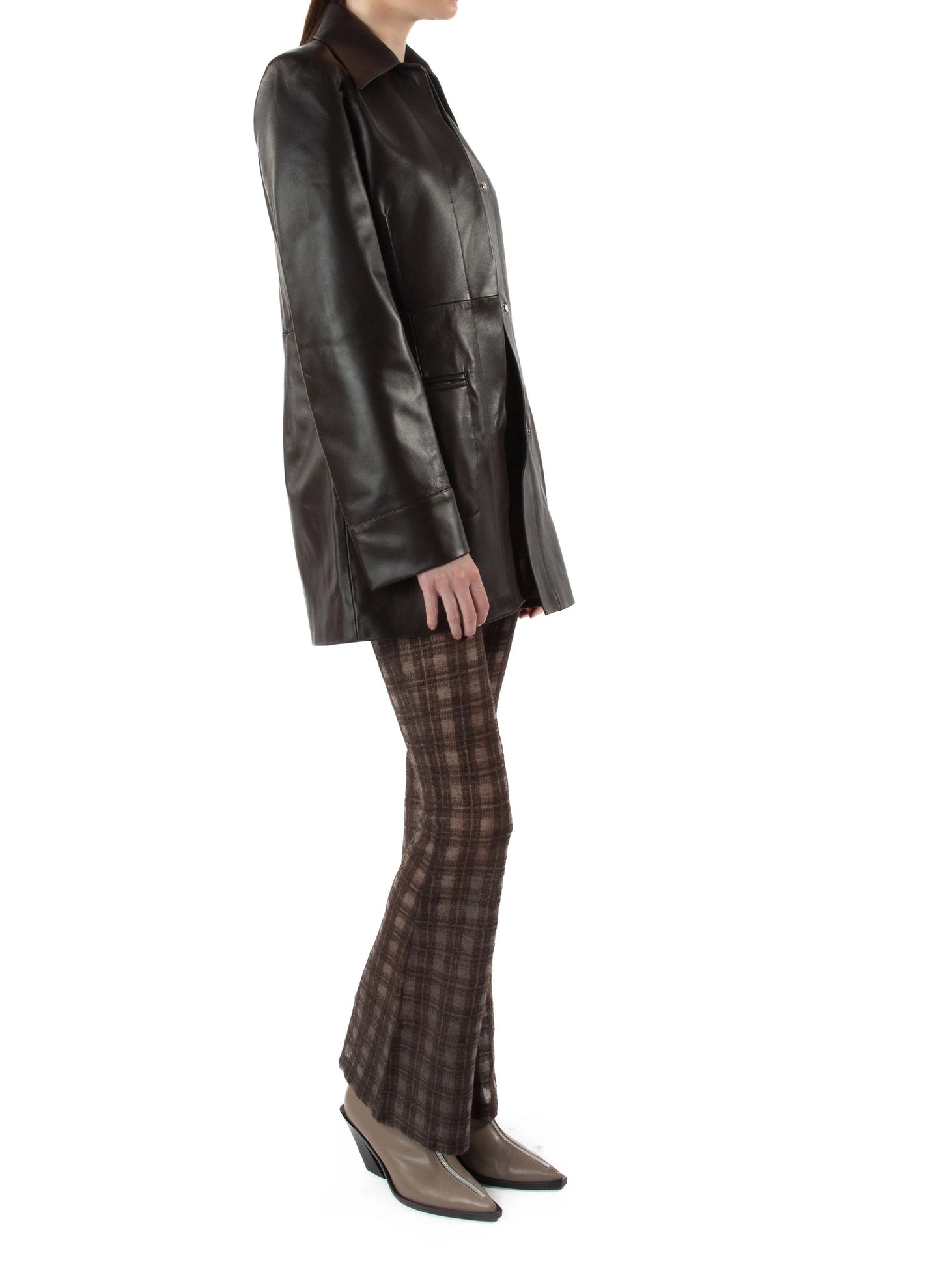 Mid Length Leather Coat