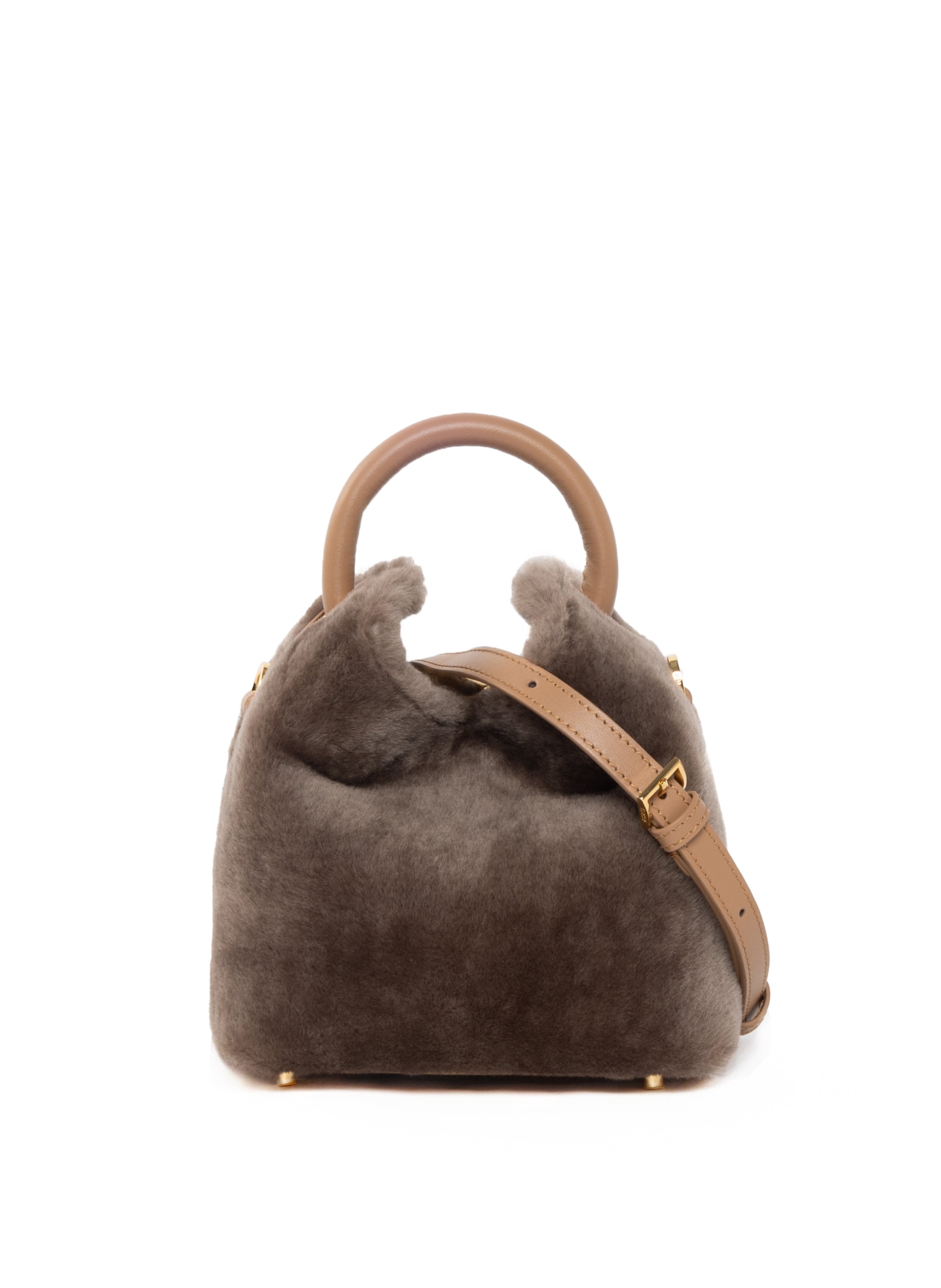 elleme ムートンバッグ Boomerang Shearling Taupe - French Top Handle Bag - Elleme