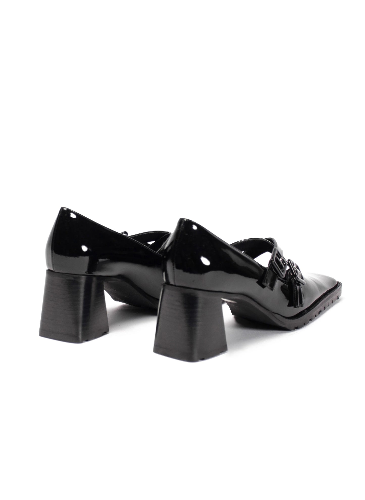 Mary Jane X-Strap Cuir Patent Noir