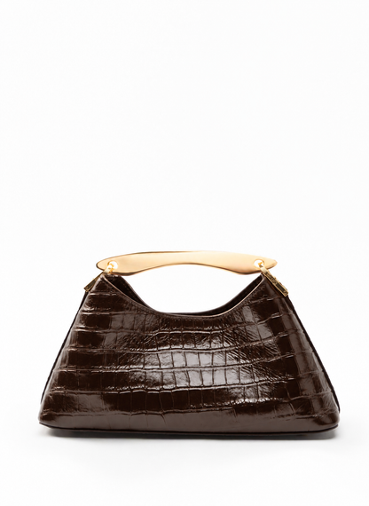 Mini Boomerang Croco Embossed Leather Dark Brown