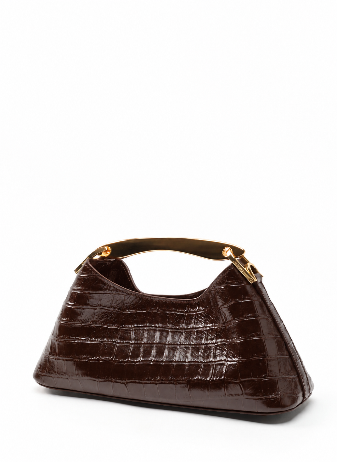 Mini Boomerang Croco Embossed Leather Dark Brown