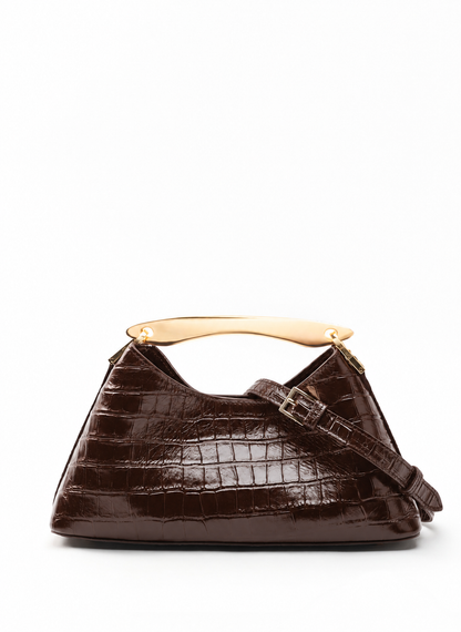 Mini Boomerang Croco Embossed Leather Dark Brown