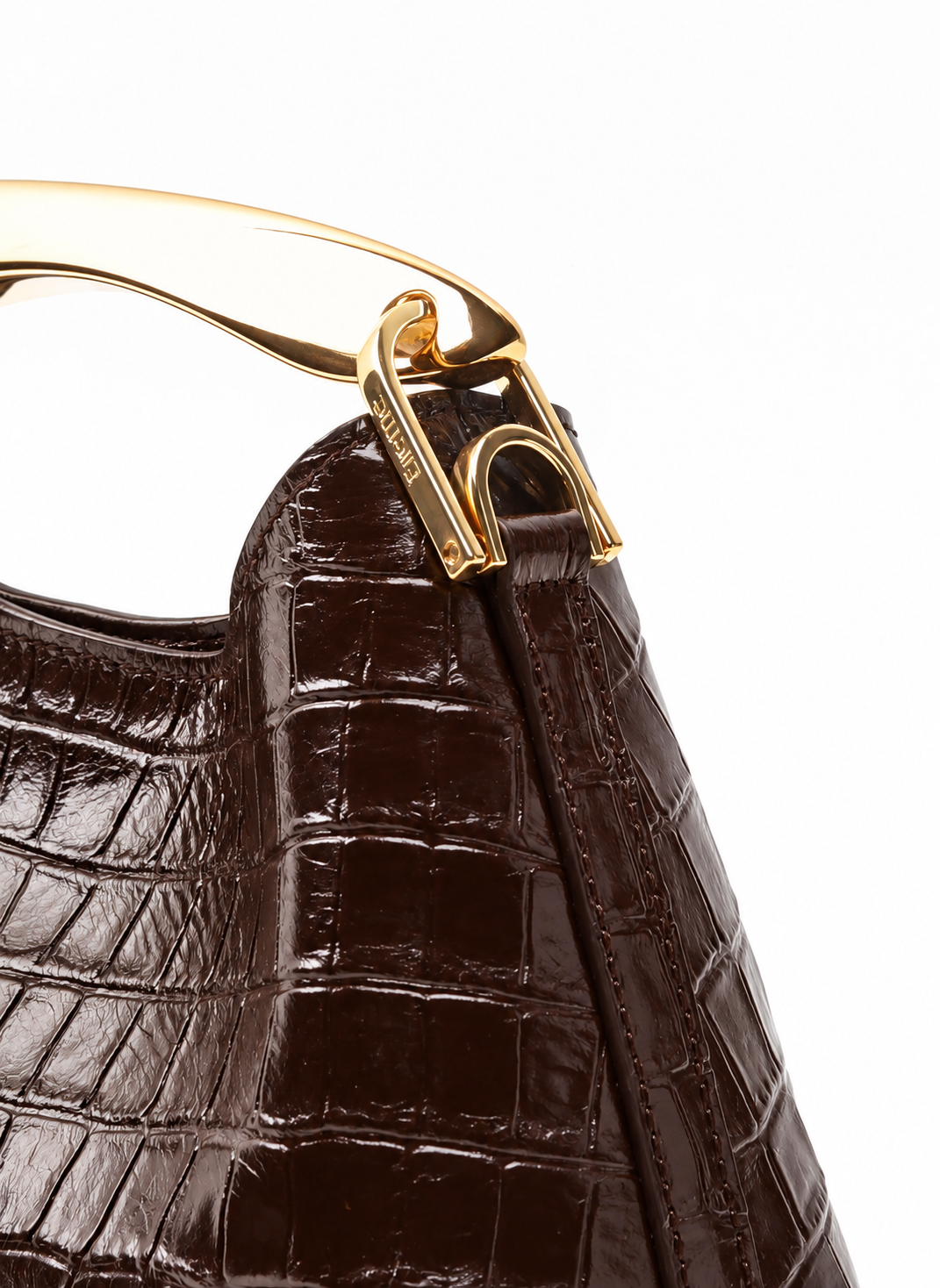Mini Boomerang Croco Embossed Leather Dark Brown