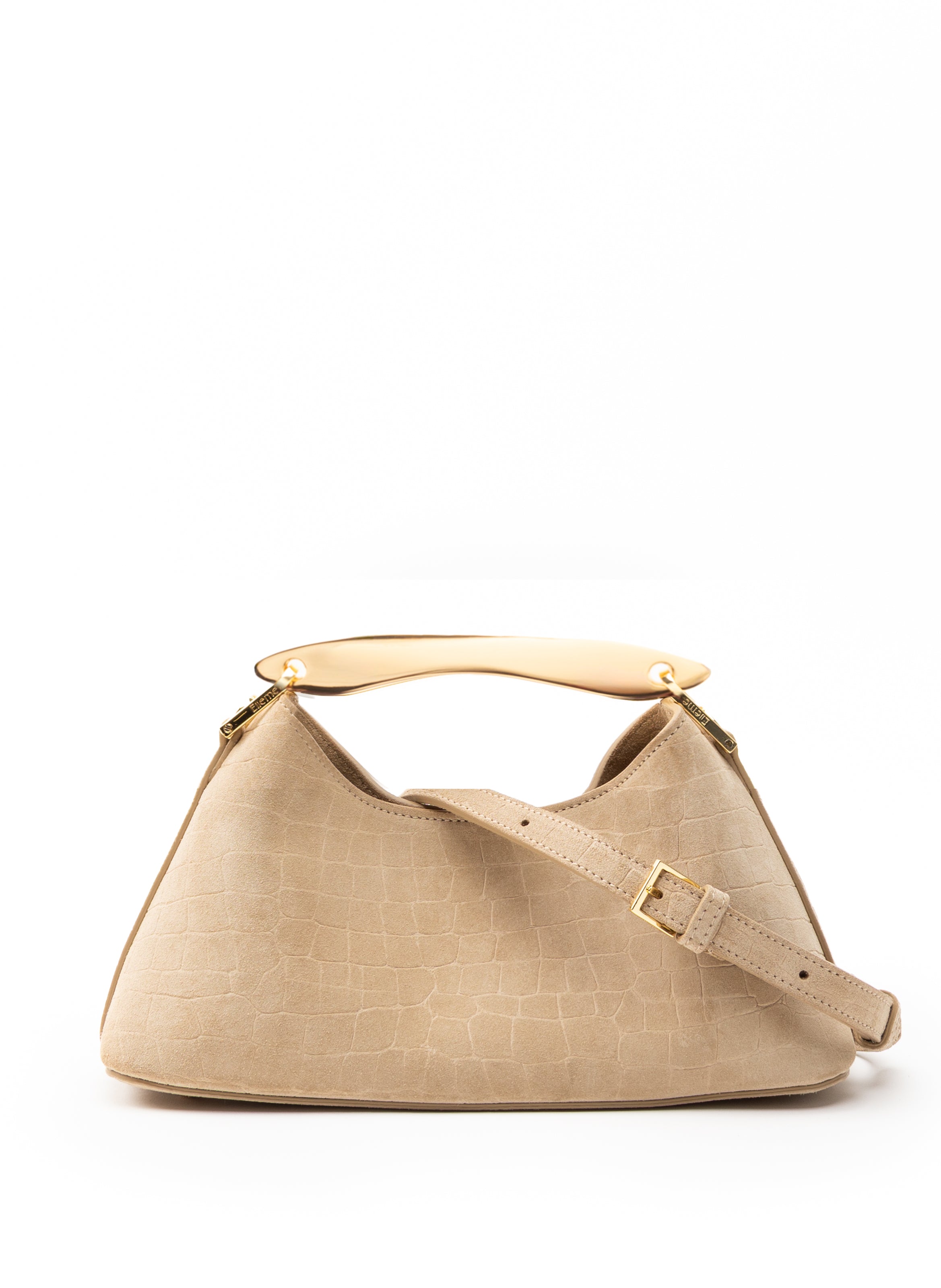 Mini Boomerang Croco Suede Beige - Micro Bags for Women - Elleme