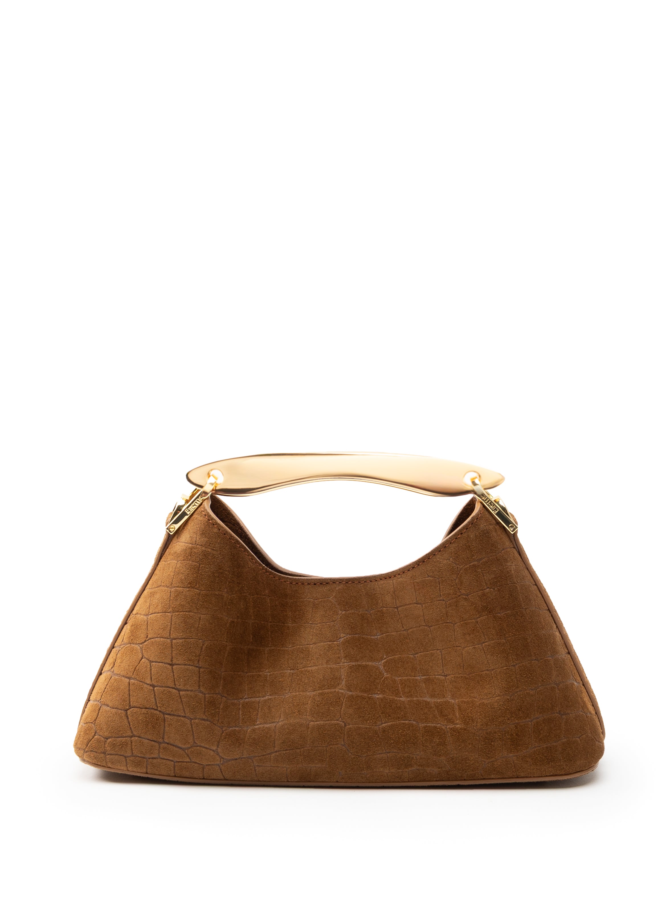 Mini Boomerang Croco Suede Cognac