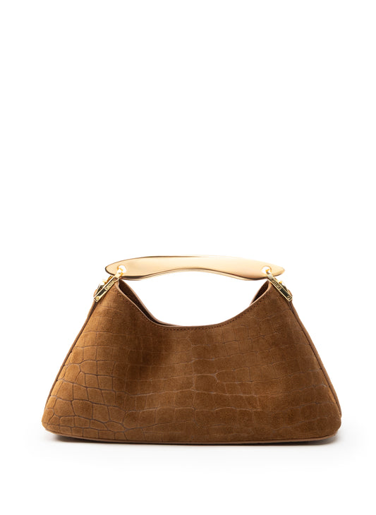 Mini Boomerang Croco Suede Cognac