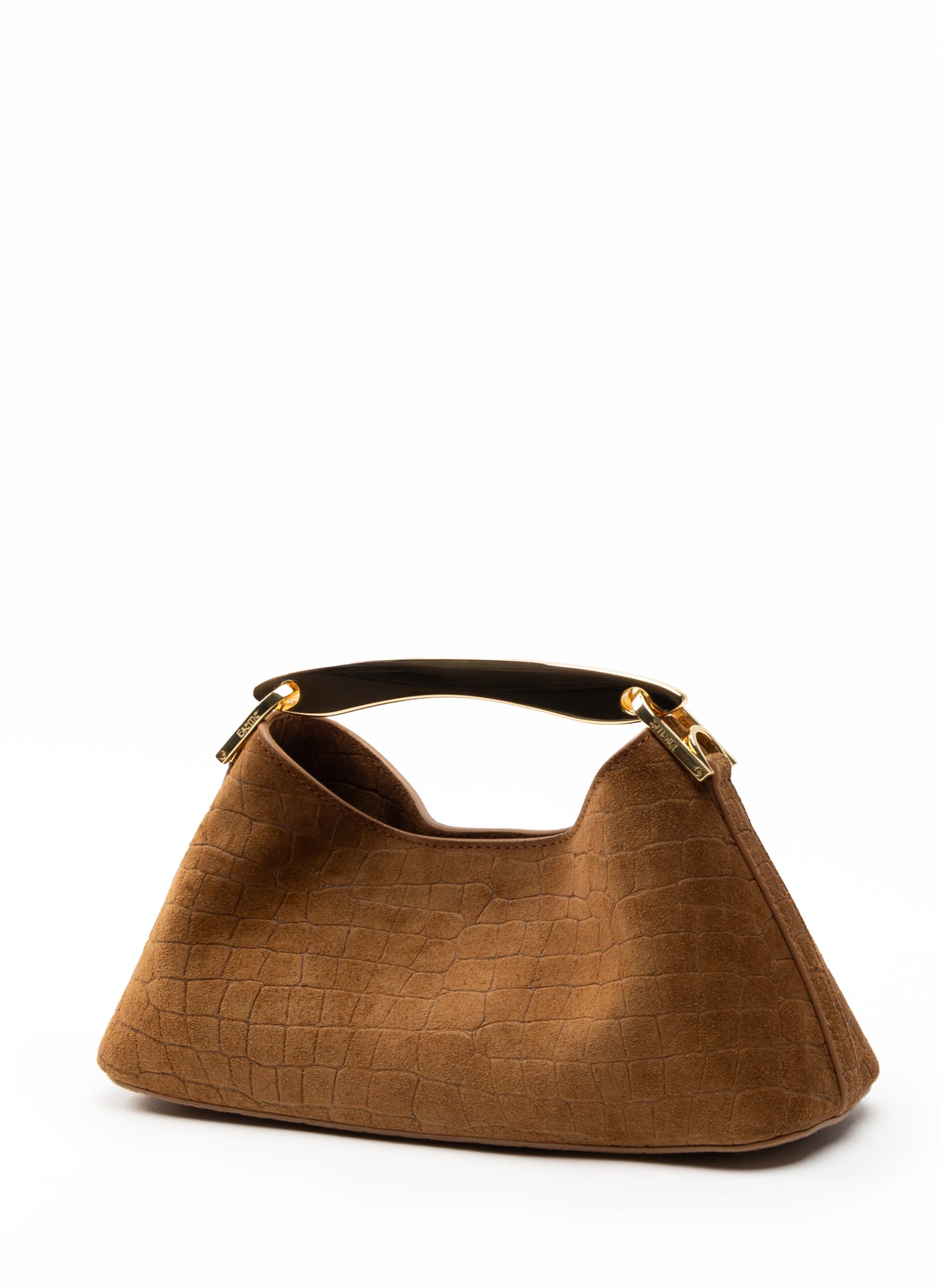 Mini Boomerang Croco Suede Cognac
