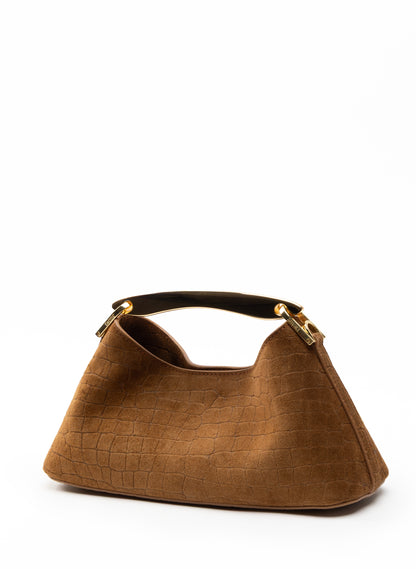 Mini Boomerang Croco Suede Cognac