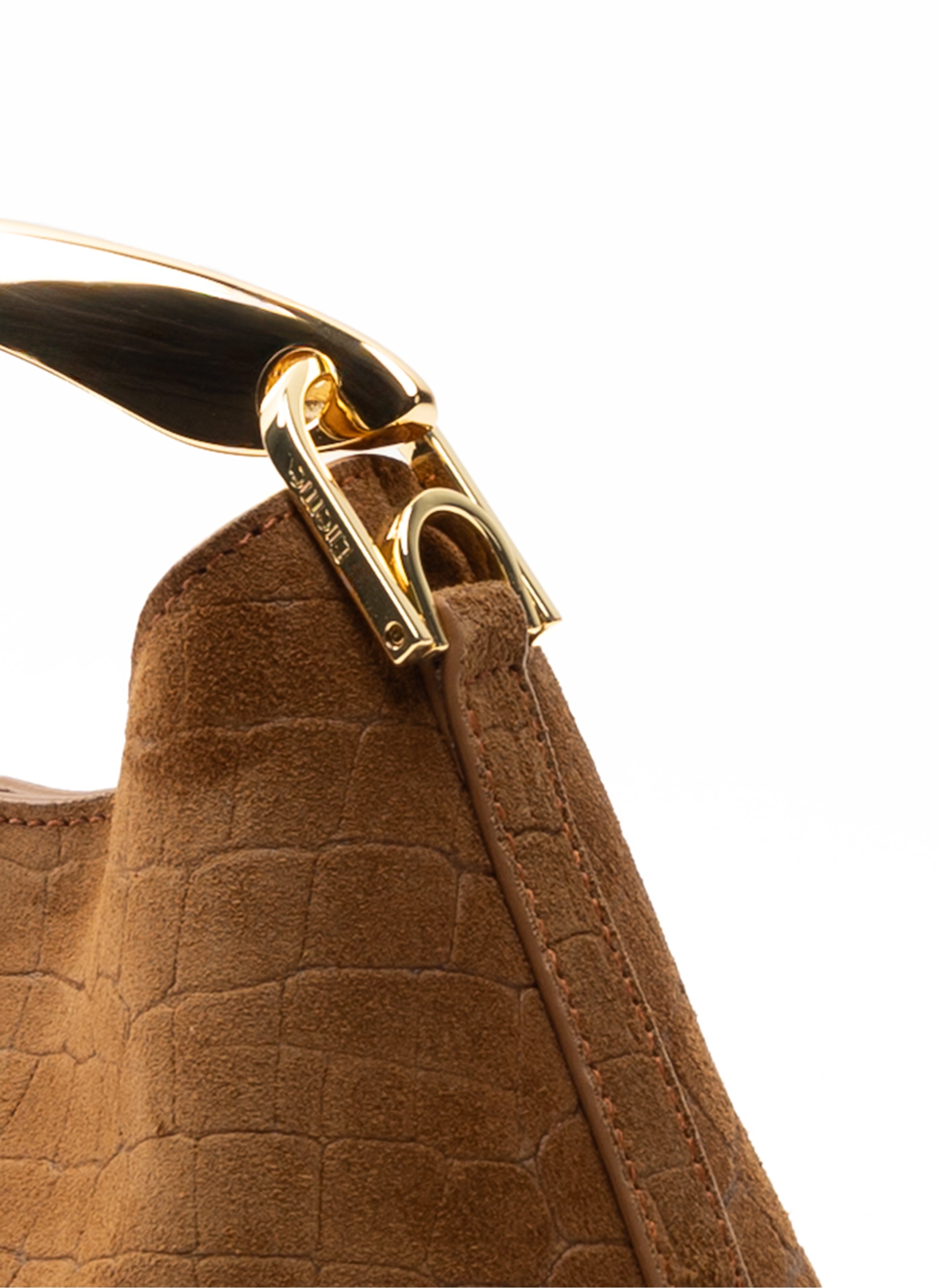 Mini Boomerang Croco Suede Cognac - Micro Bags for Women - Elleme