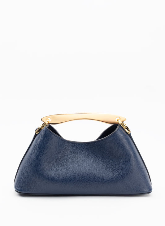 Mini Boomerang Pebbled Leather Navy