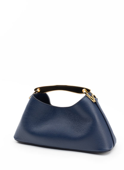 Mini Boomerang Pebbled Leather Navy