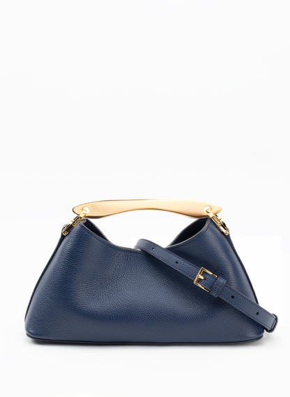Mini Boomerang Pebbled Leather Navy