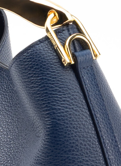 Mini Boomerang Pebbled Leather Navy