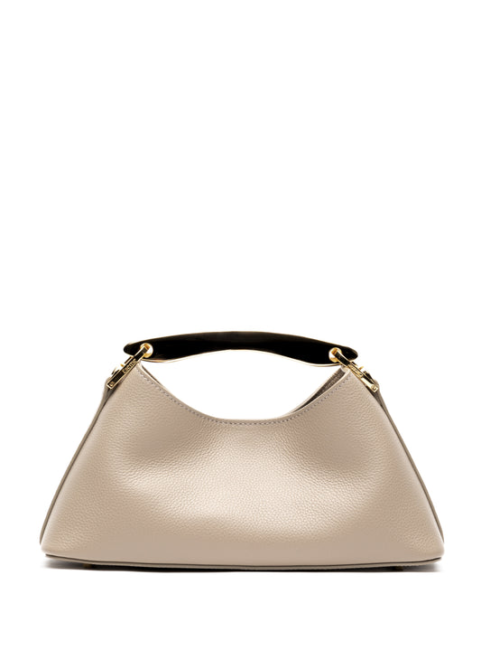 Mini Boomerang genarbtes Leder Taupe - Gold