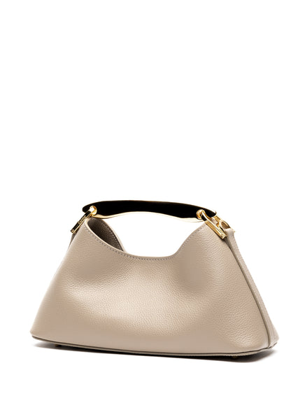 Mini Boomerang genarbtes Leder Taupe - Gold