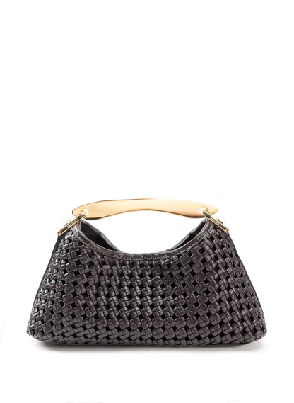 Mini Boomerang Woven Leather Dark Brown