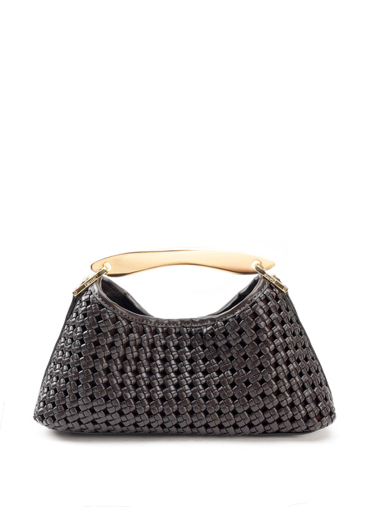 Mini Boomerang Woven Leather Dark Brown