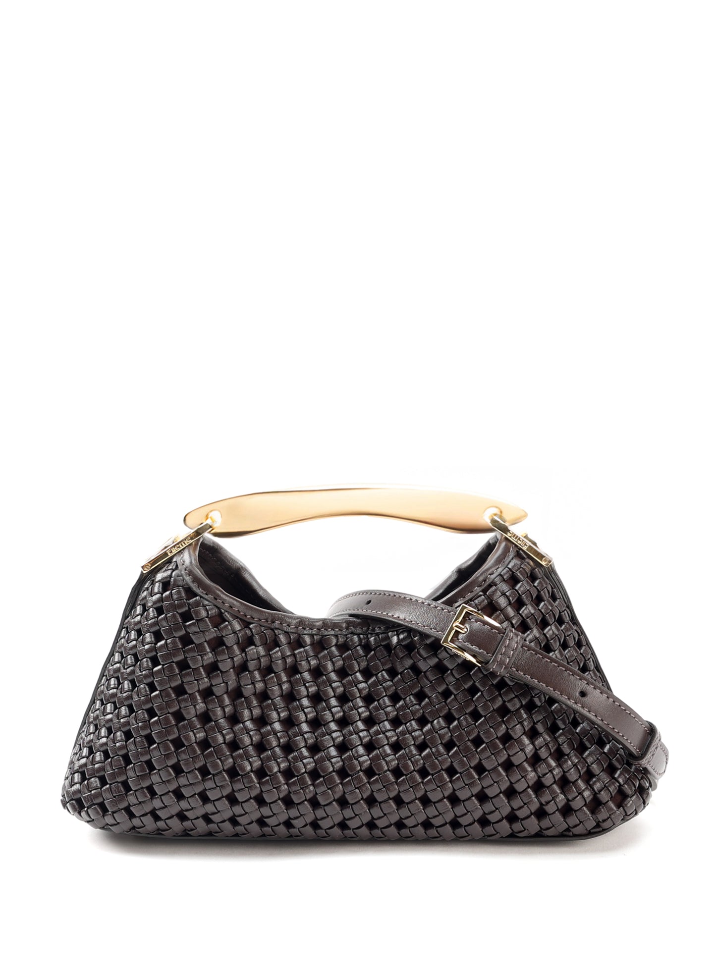 Mini Boomerang Woven Leather Dark Brown