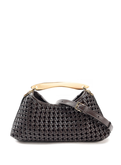 Mini Boomerang Woven Leather Dark Brown