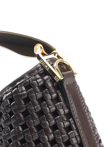 Mini Boomerang Woven Leather Dark Brown