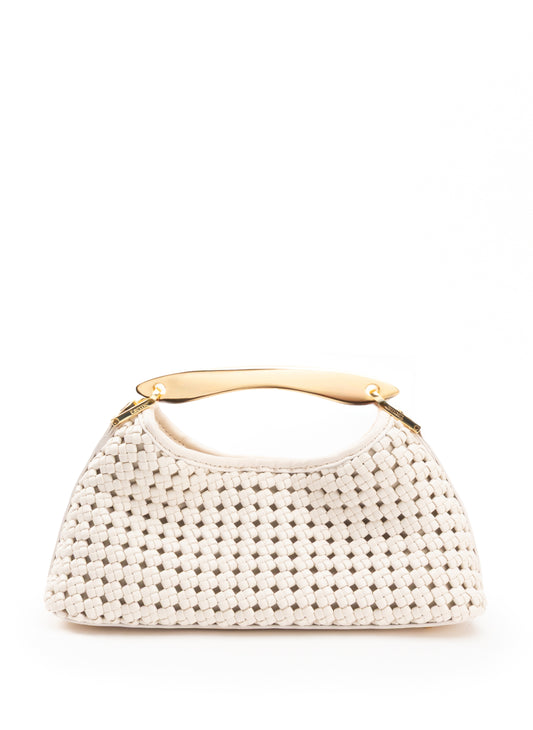 Mini Boomerang Woven Leather Ivory