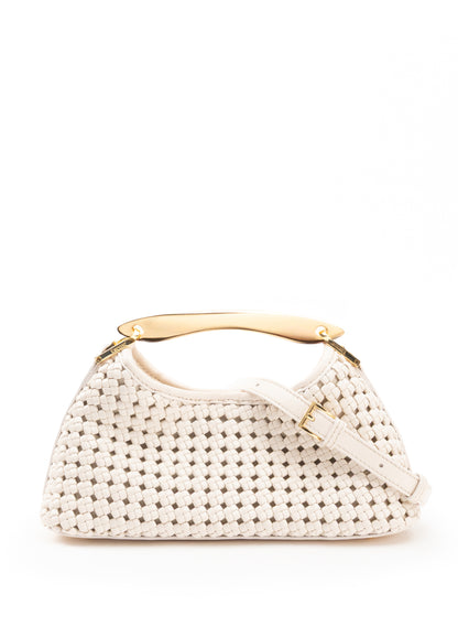 Mini Boomerang Woven Leather Ivory
