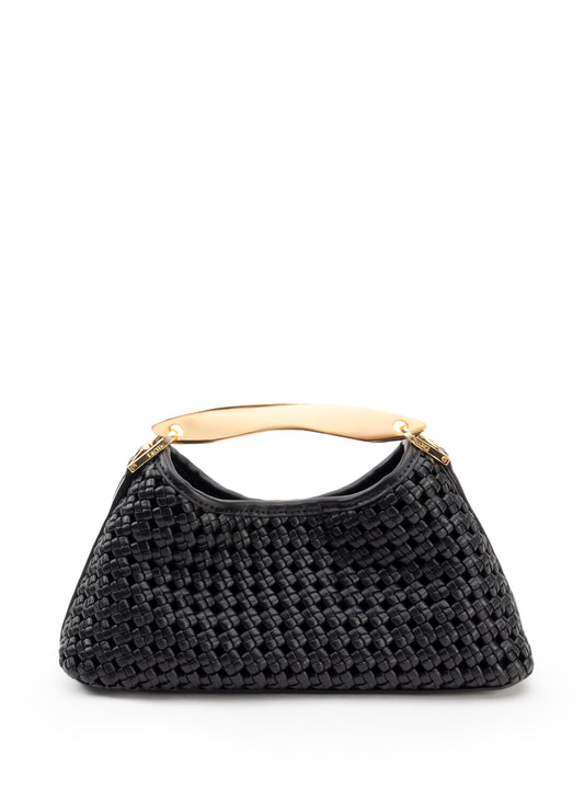 Mini Boomerang Woven Leather Black