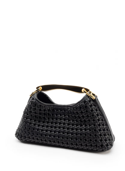 Mini Boomerang Woven Leather Black