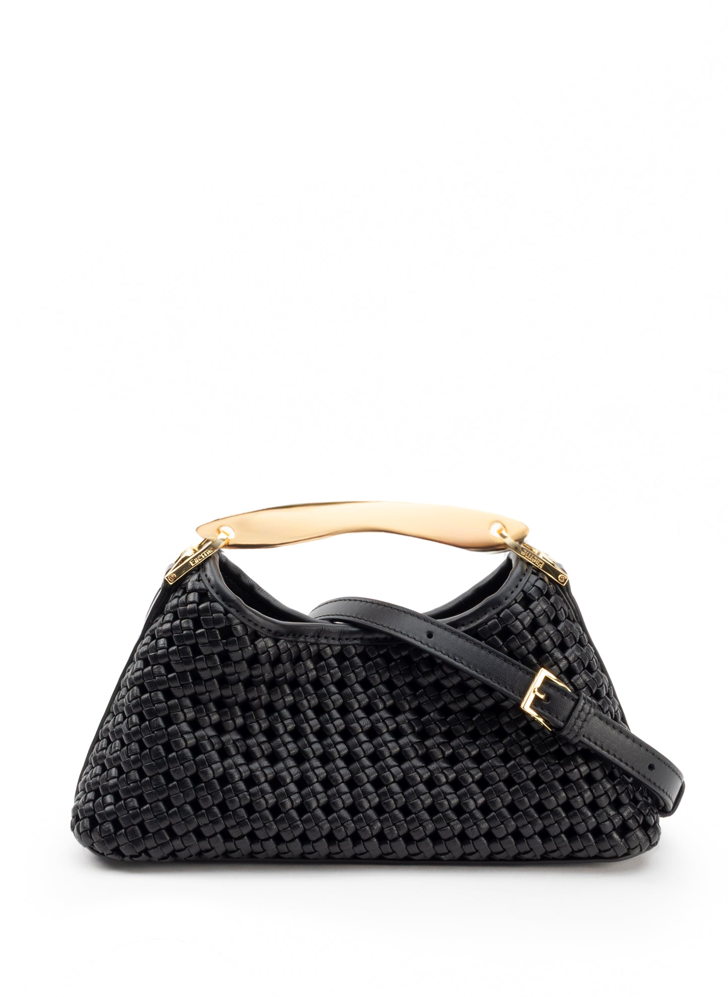 Mini Boomerang Woven Leather Black