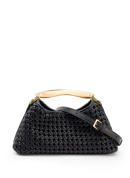 Mini Boomerang Woven Leather Black