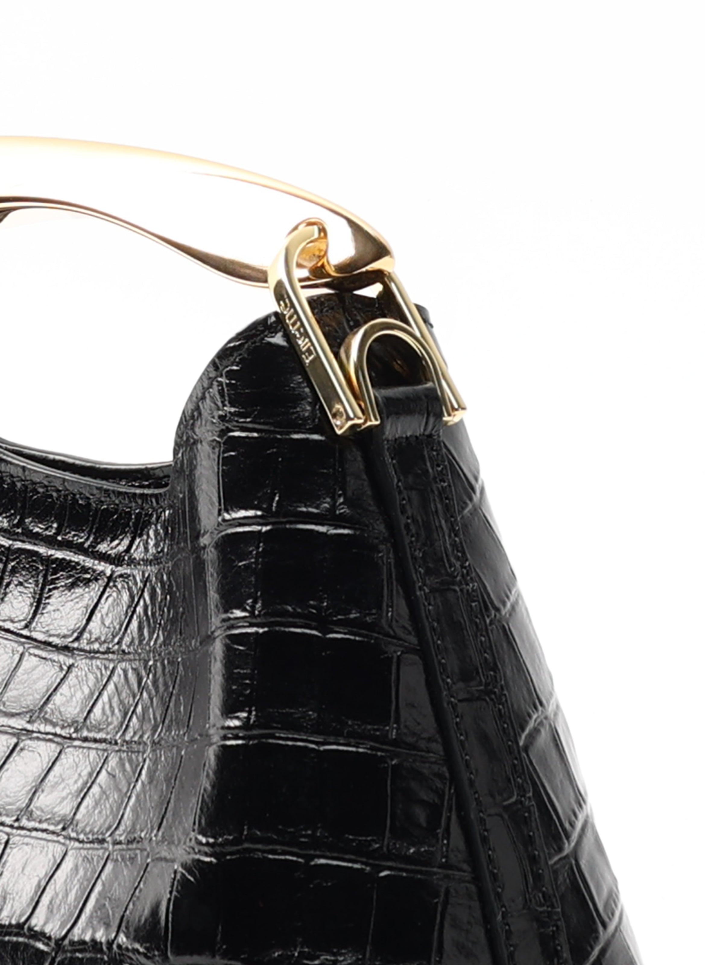 Mini Boomerang Croco Embossed Leather Black - Cute Leather Mini