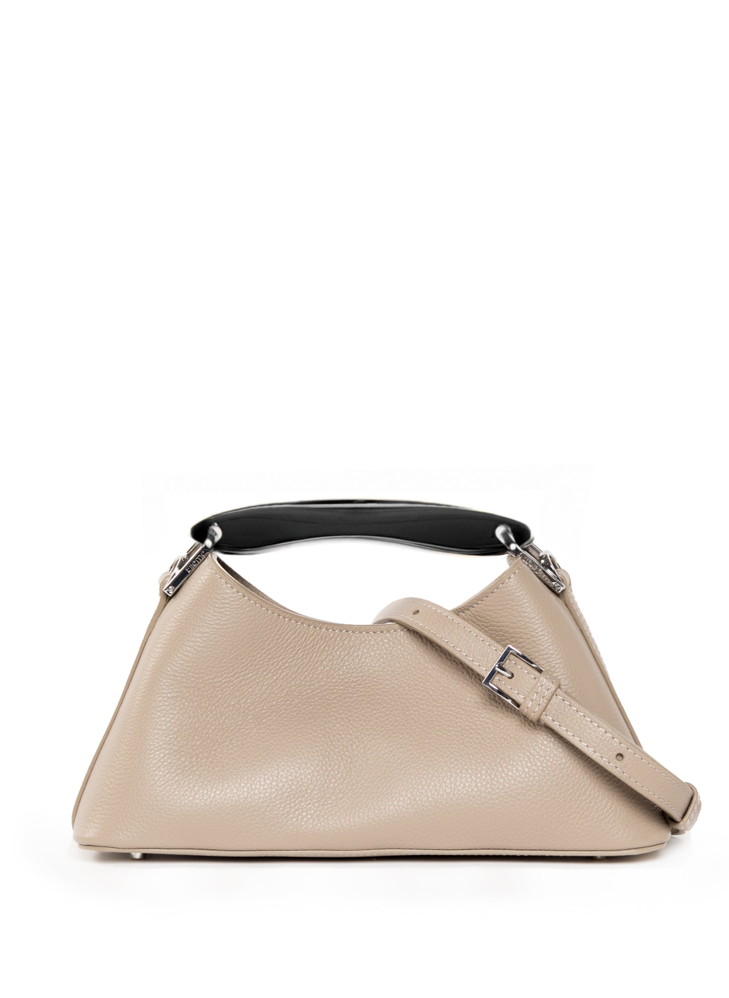 Mini Boomerang genarbtes Leder Taupe - Silber