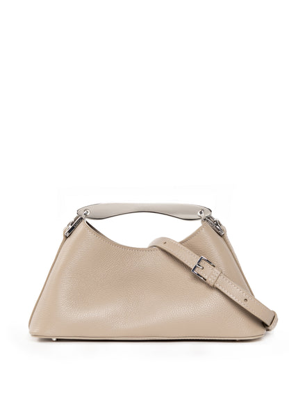 Mini Boomerang genarbtes Leder Taupe - Silber