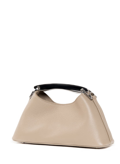 Mini Boomerang genarbtes Leder Taupe - Silber