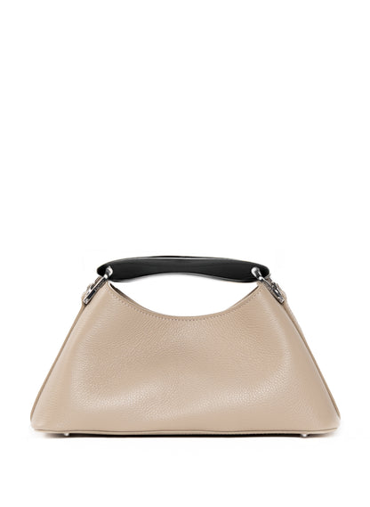 Mini Boomerang genarbtes Leder Taupe - Silber