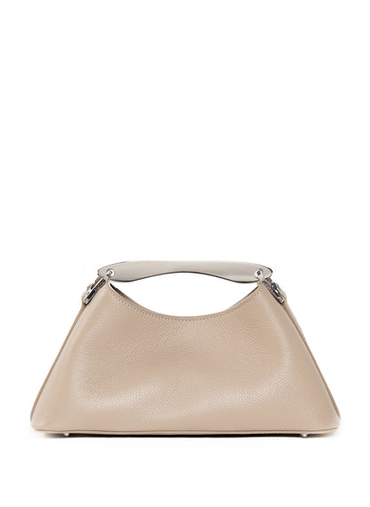 Mini Boomerang genarbtes Leder Taupe - Silber