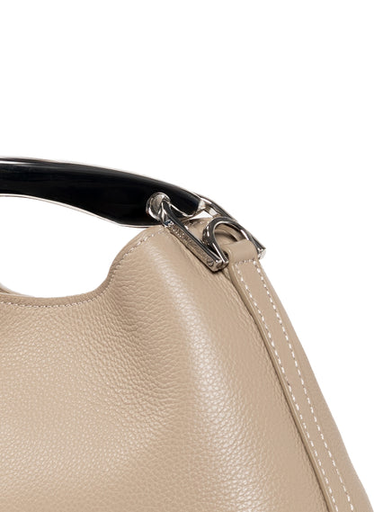 Mini Boomerang genarbtes Leder Taupe - Silber