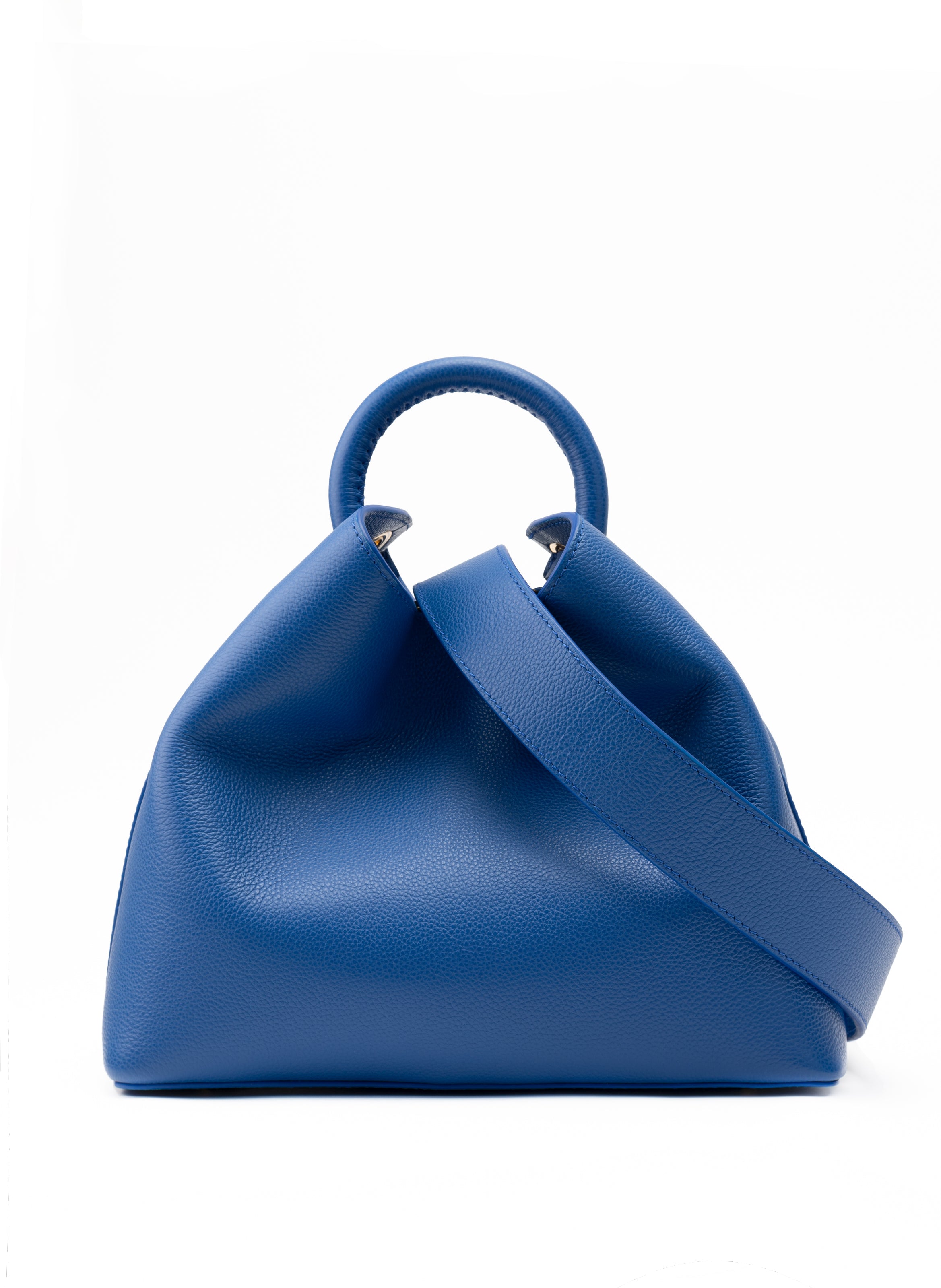 Raisin Pebbled Leather Azure Blue- Chic French Handbag - Elleme