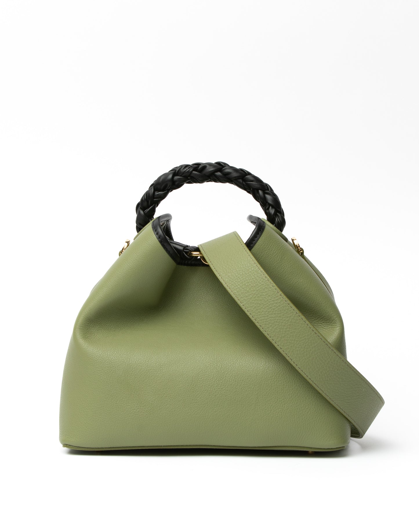 Raisin Tresse Cuir Grainé Matcha/Noir