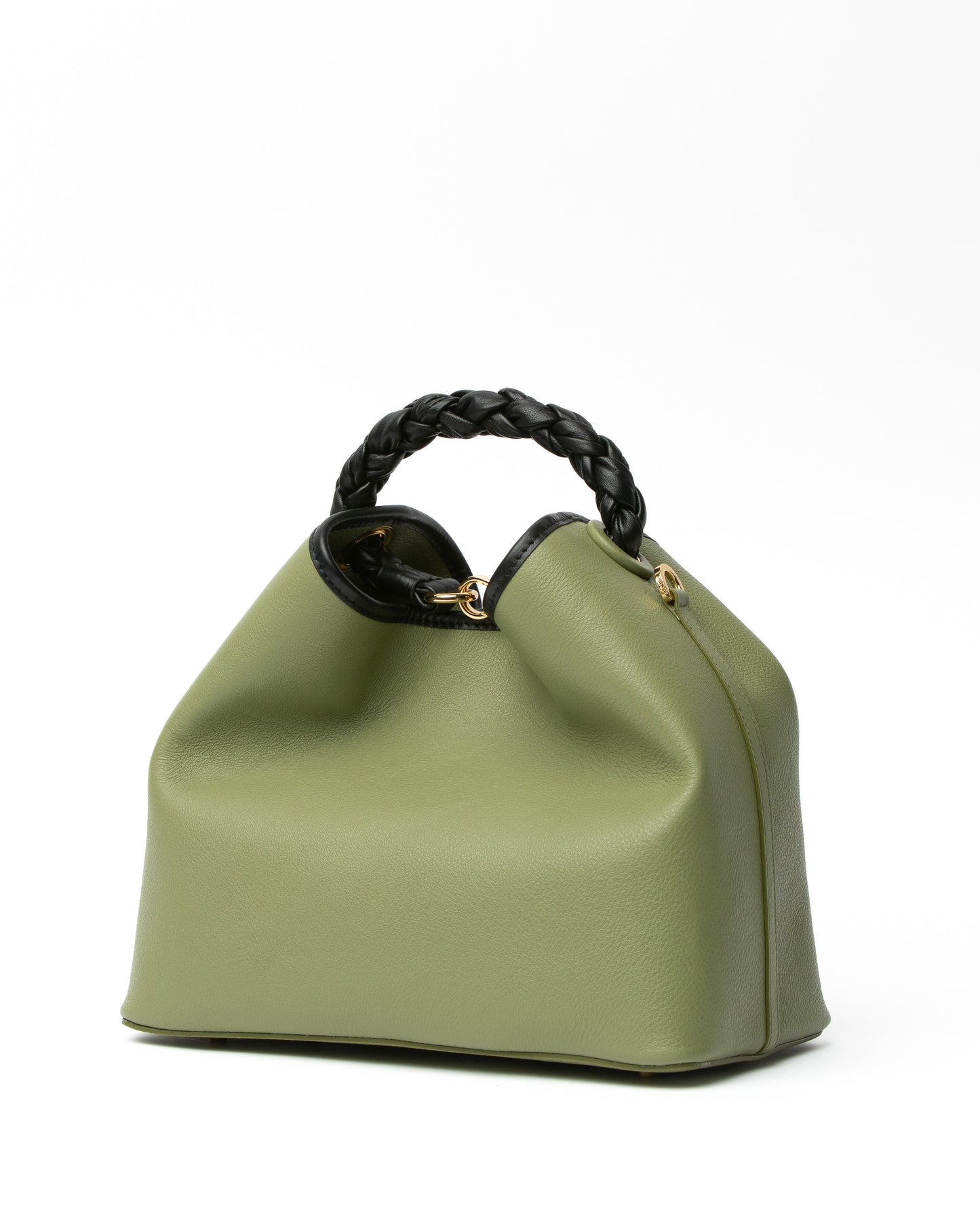 Raisin Tresse Cuir Grainé Matcha/Noir