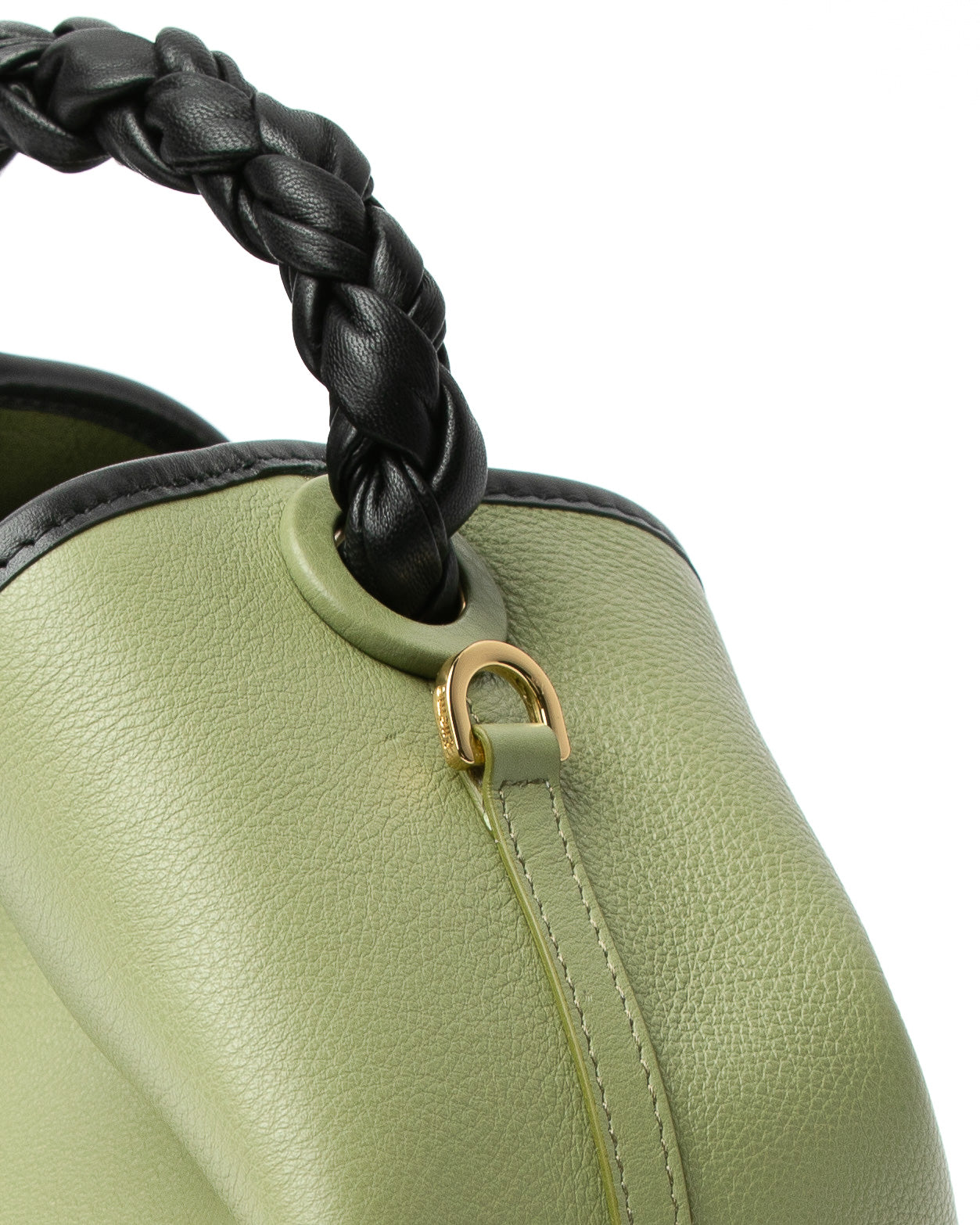 Raisin Tresse Cuir Grainé Matcha/Noir
