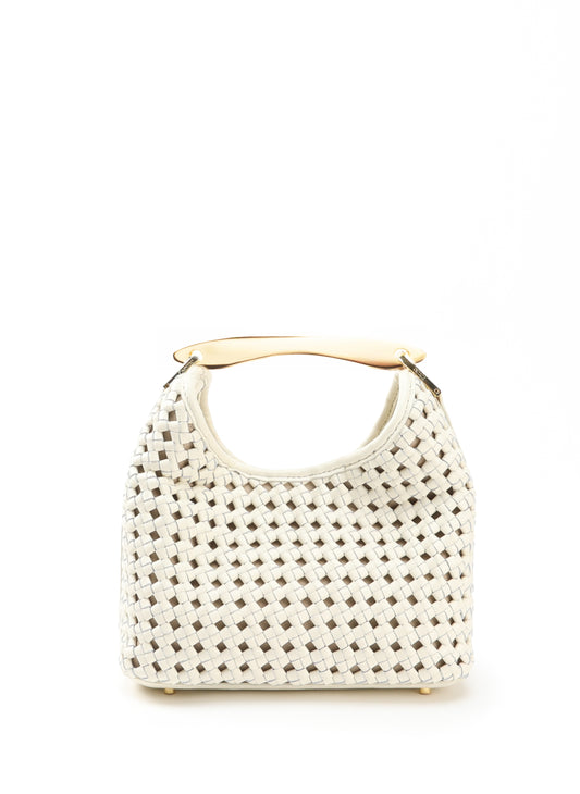 Small Boomerang Woven Leather Ivory