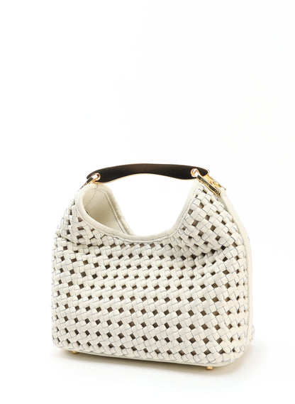 Small Boomerang Woven Leather Ivory