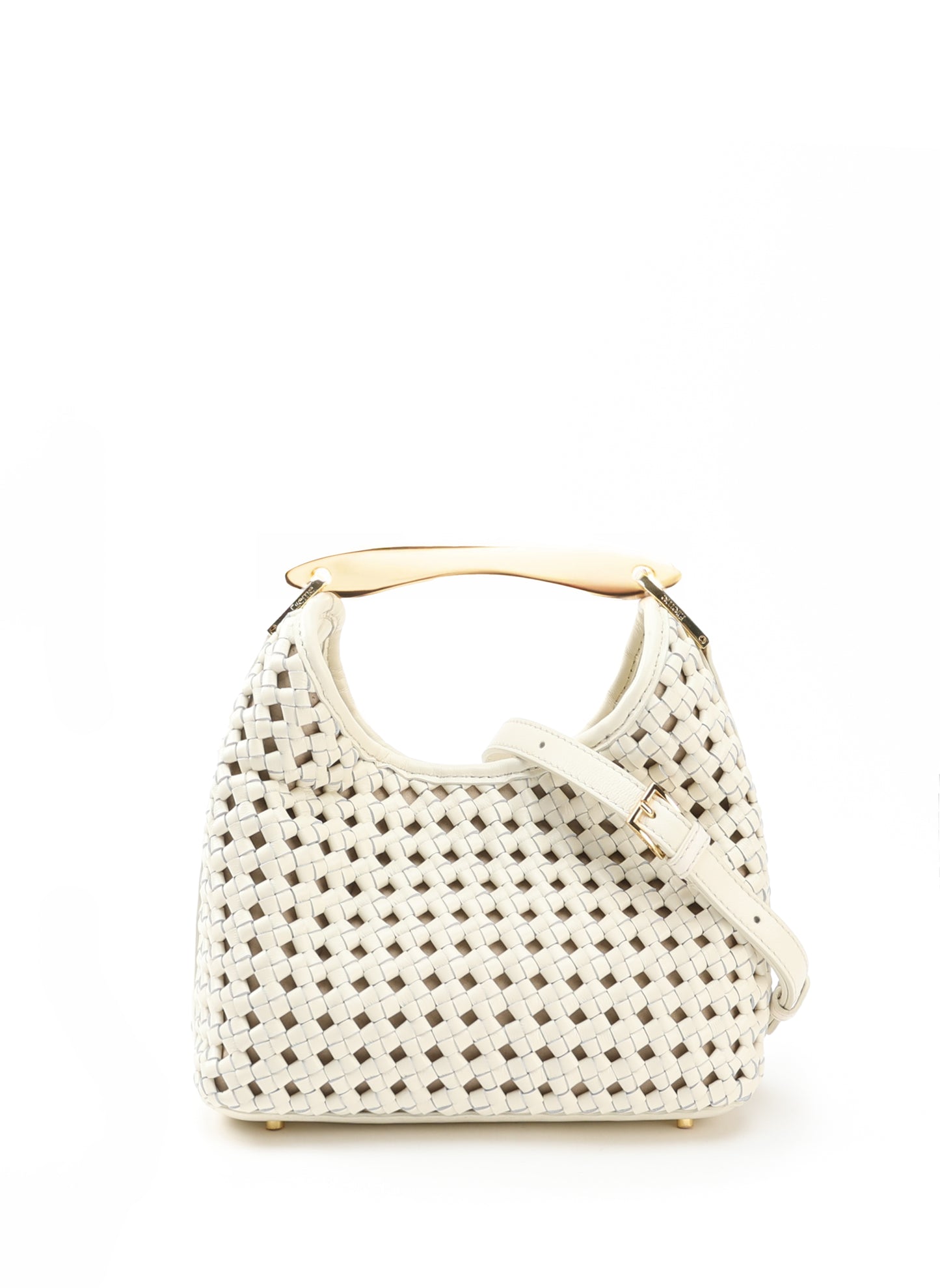 Small Boomerang Woven Leather Ivory