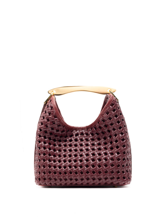 Small Boomerang Woven Leather Burgundy