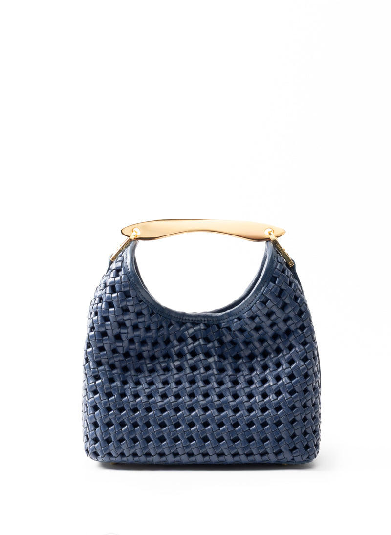 Small Boomerang Woven Leather Navy