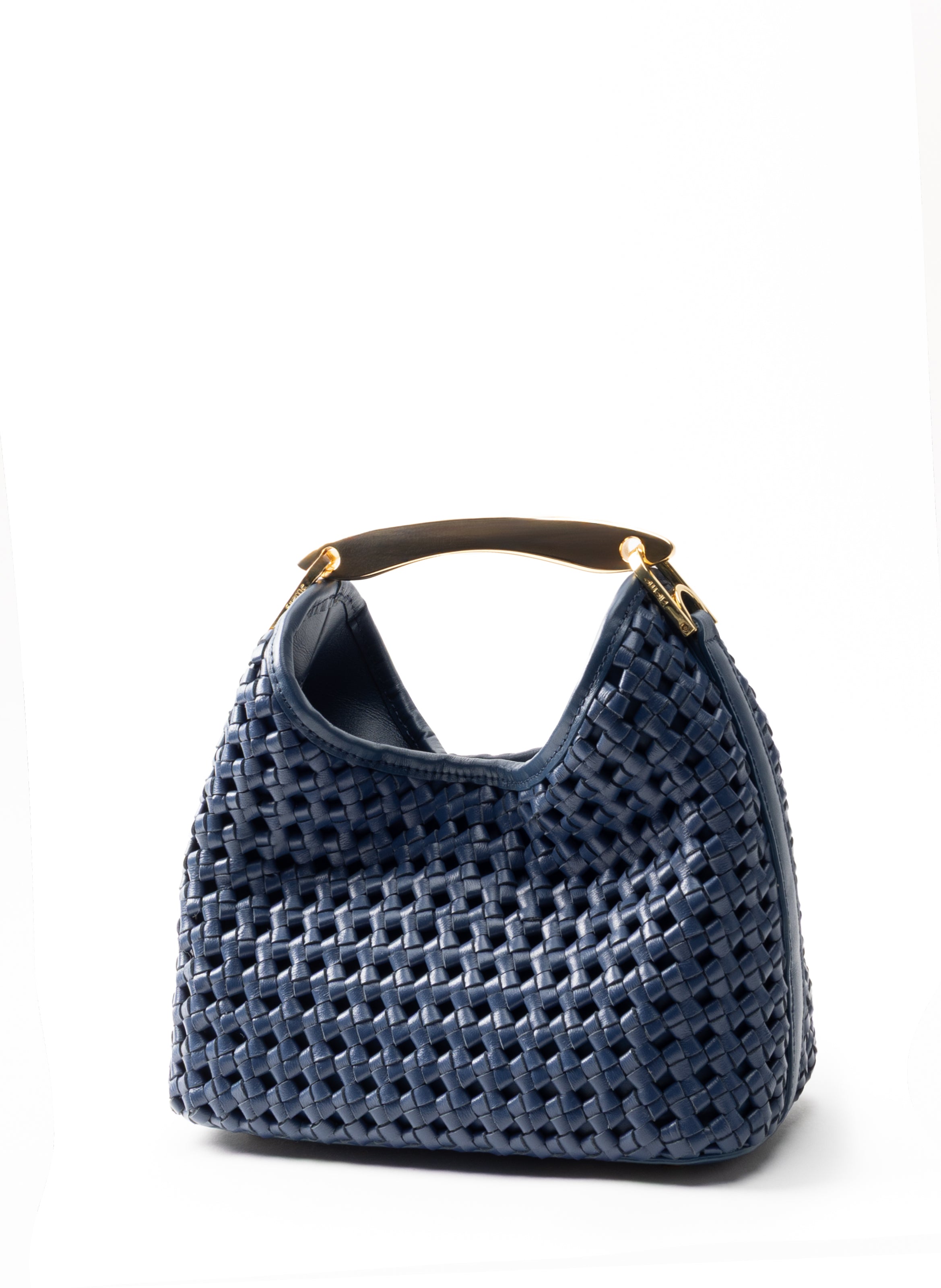 ELLEME 　WOVEN BOOMERANG SMALL　ドゥージエ厶クラス Small Boomerang Woven Leather Navy - Woven Handbags for Women - Elleme