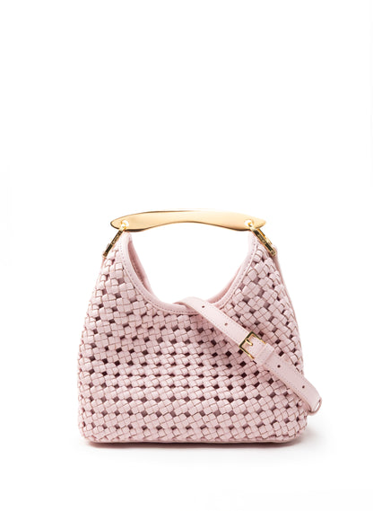 Small Boomerang Woven Leather Pink
